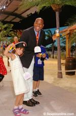 ID 3881 DISNEY WONDER (1999/83308grt/IMO 9126819) - English TV personality and celebrity chef Ainsley Harriott and daughter Madeleine (son Jimmy, obscured) arrive to board DISNEY WONDER at Southampton for a...